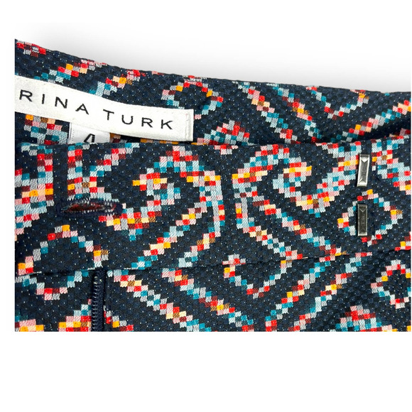 Trina Turk Corbin Flat Front Shorts | Sz 4, Multi Navy Jacquard - Picture 8 of 13